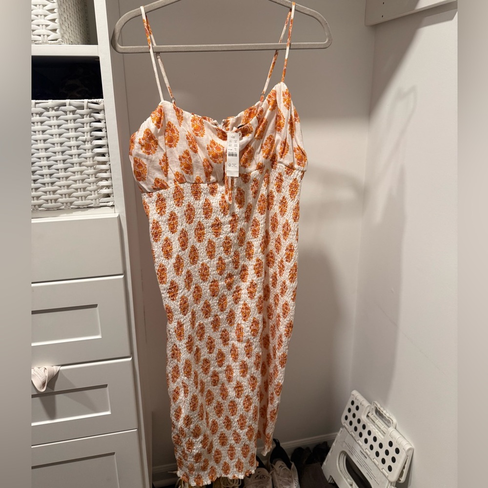 J.Crew NWT Orange Floral Smocked Midi Dress Size 12